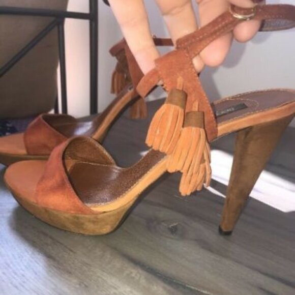 Sergio Rossi Sz 39.5 Suede Brown/Rust High Heels - Picture 7 of 14